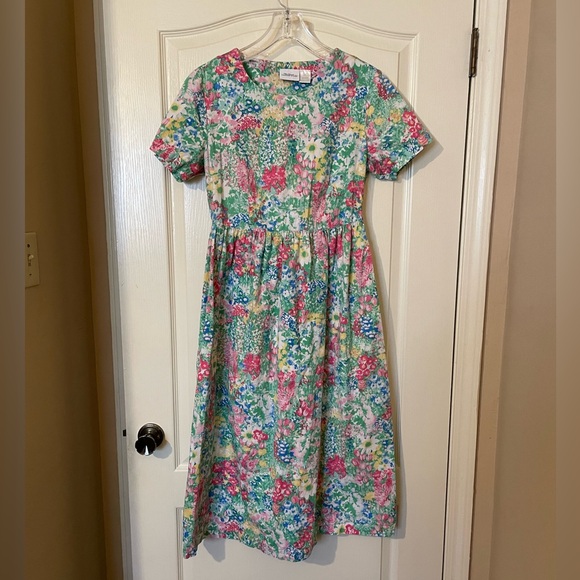 Vermont Country Store Midi Dress Size S Pink Green Floral Grandma Cottagecore - Picture 4 of 8